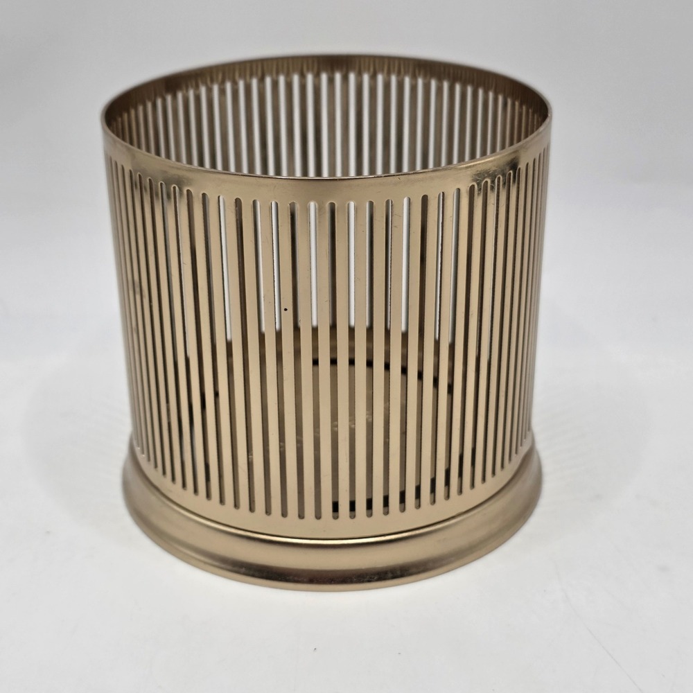 Bath & Body Works Candle Sleeve Gold Metal Slatted 3-Wick Holder Modern Decor